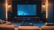 © Chayna - Show a high-tech home theater setup with a large screen, surround sound, and smart controls, providing an immersive entertainment
