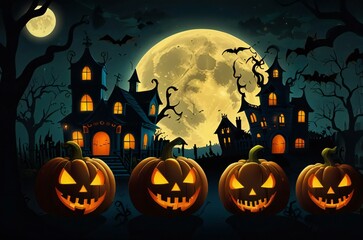 Wall Mural - halloween background with pumpkin