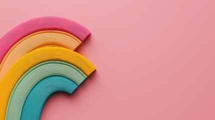 Colorful Rainbow Arcs on Pink Background   Minimalist Design