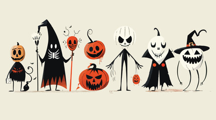 Wall Mural - Flat Several Halloween creepy characters, Halloween elements, Happy Halloween