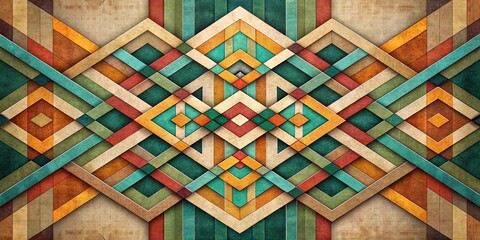 Wall Mural - abstract geometric pattern with intersecting lines and colored shapes on a textured background