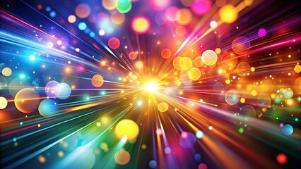 Wall Mural - A mesmerizing display of colorful lights and glowing lines radiating outward from a central point, creating a dynamic and vibrant abstract artwork.