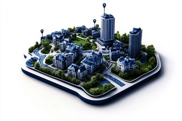 Wall Mural - Minimalist urban planning blueprint icon, showing simple lines of streets, buildings, and parks in an abstract city design