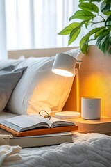 Canvas Print - Cozy Bedroom with Nightstand and Books.