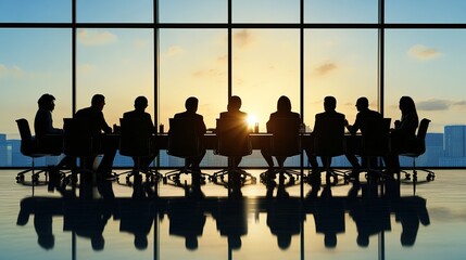 Poster - Business Meeting with Sunset View Silhouette