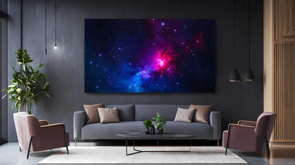 Wall Mural - cosmic starry sky canvas teal, purple, and red nebula in deep space. interstellar travel. illustrati