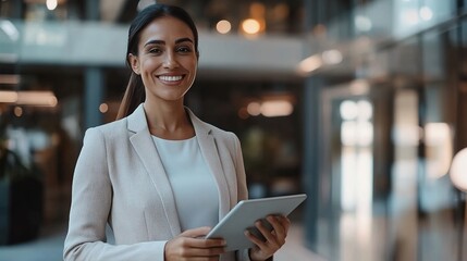 Sticker - Professional Woman with Tablet in Modern Office Space