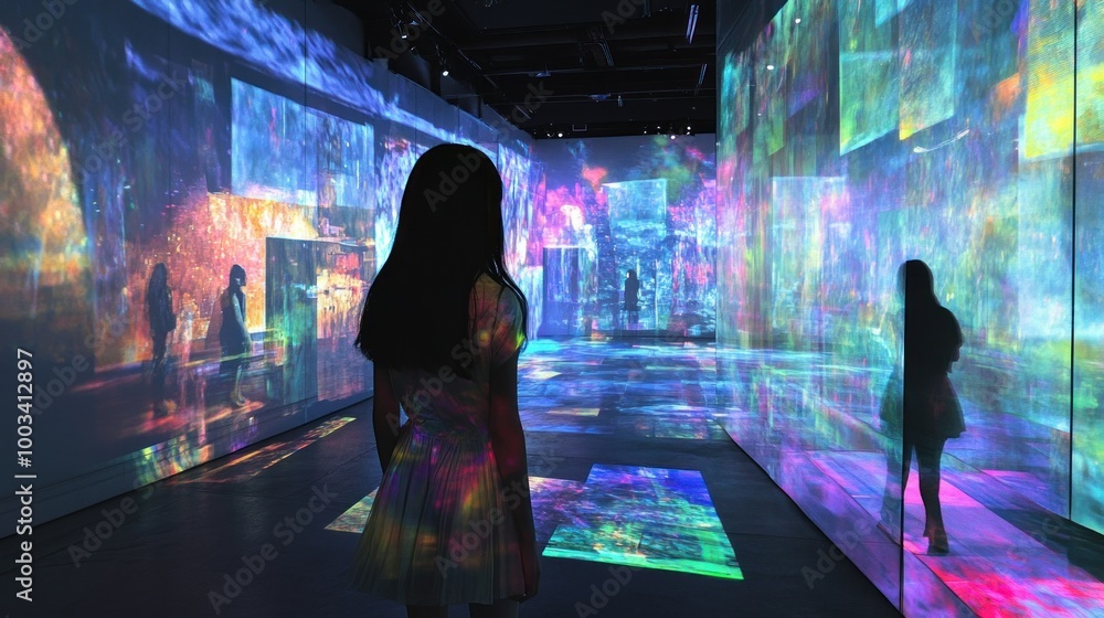 Show an art installation featuring digital projections, interactive ...