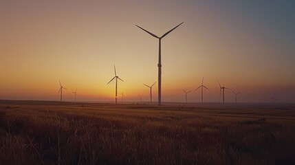 Wind Turbines Silhouetted Against a Sunset Sky