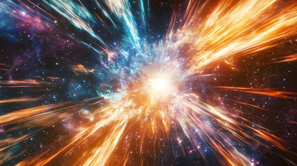 Wall Mural - light speed hyperspace space warp background colorful streaks of light gathering towards the event h