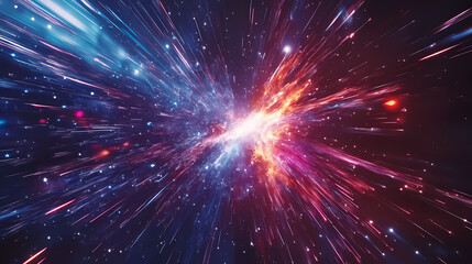 Wall Mural - light speed hyperspace space warp background colorful streaks of light gathering towards the event h