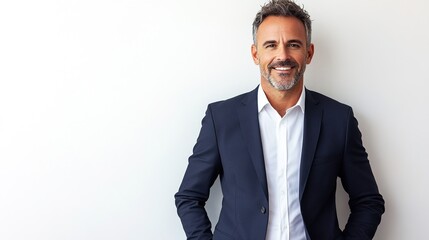 Poster - Smiling Man in Smart Suit Against White Background