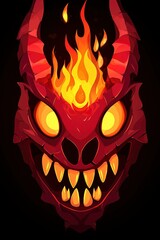 Poster - Fiery Demon Face Illustration