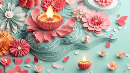 Festive Diwali Decorations: Glowing Diyas and Paper Art Patterns for Party Invitations