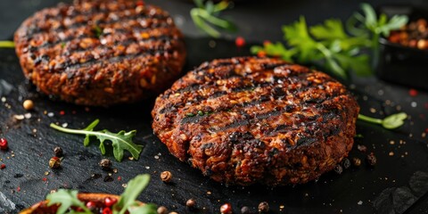 Close-up of grilled plant-based wheat protein patties, a nutritious vegetarian choice high in fiber.