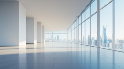 Empty floor office building modern business interior with big glass window