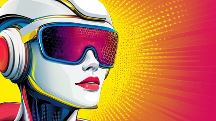 Poster - Close up portrait of a futuristic cyborg woman in bright colors.