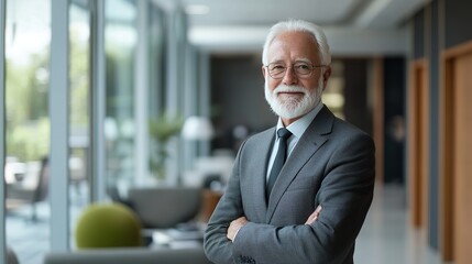 Canvas Print - Confident Elderly Man Standing in Modern Office Space