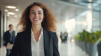 Sticker - Confident Businesswoman in Modern Office Environment