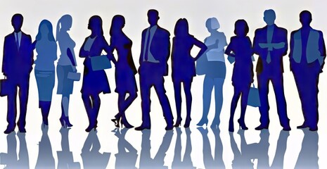 Wall Mural - Silhouettes of diverse professionals in business attire, showcasing teamwork and unity.