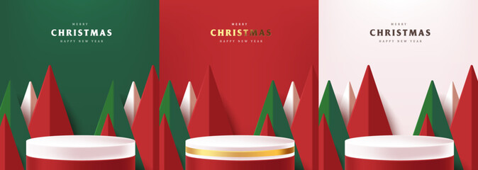 Wall Mural - merry christmas banner with product display cylindrical shape