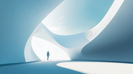 Poster - Architect walking in modern minimalist building interior