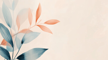 Poster - Elegant minimalist background with blue and orange leaves