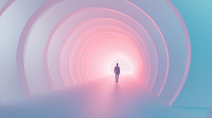 Poster - Businessman walking in abstract tunnel to the light