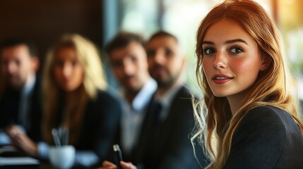 Poster - Professional Woman in Meeting with Team Members