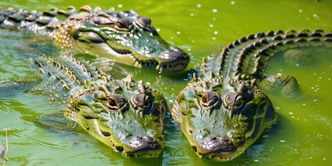 Wall Mural - Crocodiles in a Verdant Body of Water