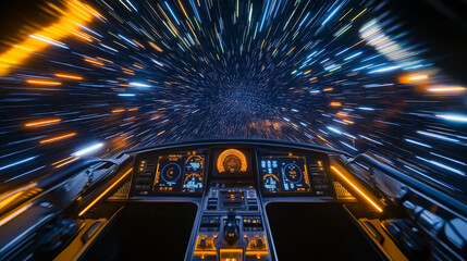 Fototapete - Spaceship interior flying at the speed of light in outer space