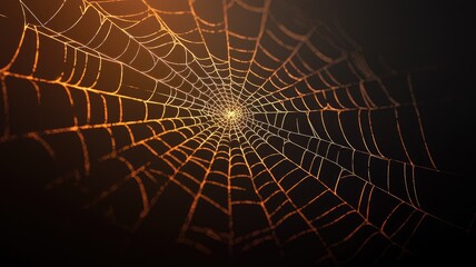 Close-up of an intricate spiderweb with a glowing center