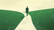 © Andres Mejia - Businessman walking on path choosing right direction green business concept