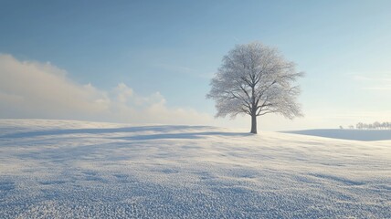 Solitary Snow-Covered Tree on a Snowy Field