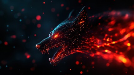 Poster - Fiery wolf silhouette on a dark background, captivating and dynamic.