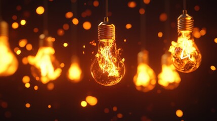 Sticker - Illuminated light bulbs with flames, glowing against a dark background.