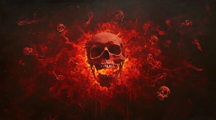 Sticker - Skull with fiery background, dark and dramatic elements, ideal for design projects.