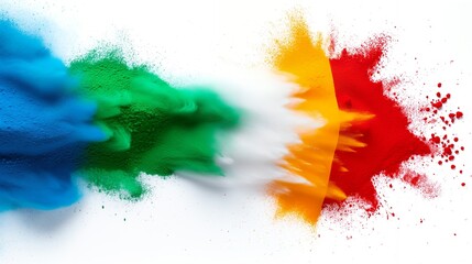 Sticker - Blue, green, yellow, red, and white powder splatters on a white background.