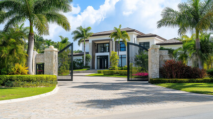 Poster - Big modern house with open gates revealing property