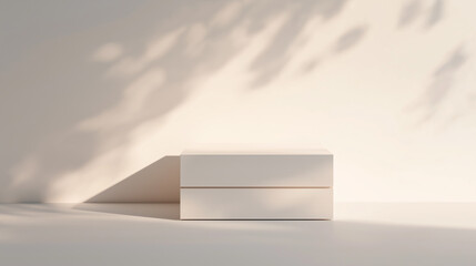 Poster - Empty white rectangular product display podium on white background with tree shadow