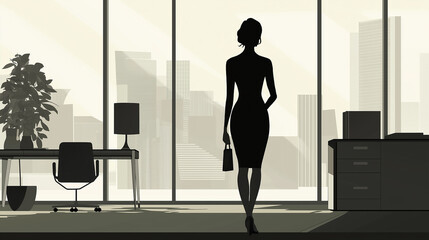 Aufkleber - Businesswoman standing in modern office looking out at city skyline