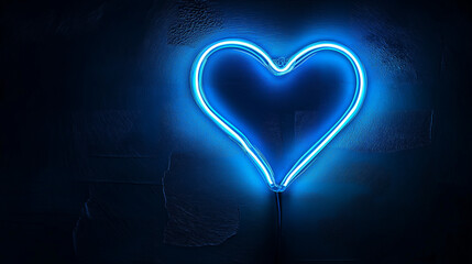 Poster - Blue neon heart glowing on dark background