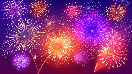 Poster - Colorful fireworks exploding in night sky for holiday celebration