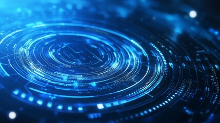Aufkleber - An abstract blue digital pattern featuring concentric circles and glowing elements, representing technology and data flow.