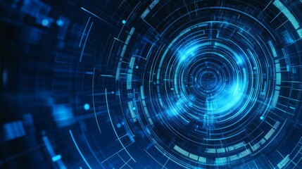Poster - An abstract, circular design with luminous blue lines and data patterns, evoking a futuristic, digital environment.