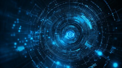 Aufkleber - A futuristic blue digital tunnel resembling a network of data, with glowing lines and dots creating a sense of depth and movement.
