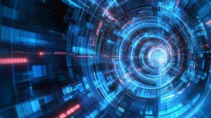 Aufkleber - A futuristic digital tunnel with glowing blue and red elements, conveying a sense of speed and technology.
