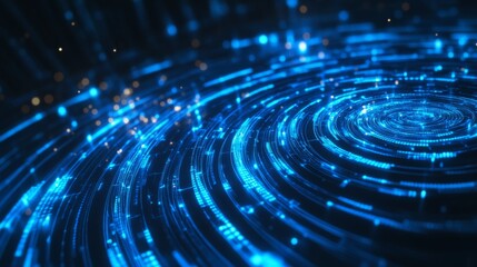 Aufkleber - A mesmerizing blue spiral pattern with glowing lines, resembling dynamic waves of light in a dark space background.