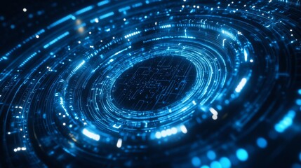 Leinwandbilder - A mesmerizing blue digital vortex with intricate patterns, evoking a sense of depth and technological wonder.