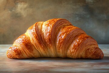 Freshly Baked Golden Croissant on Rustic Background